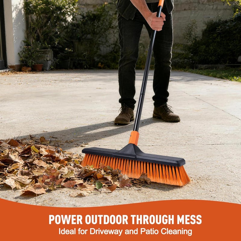 CLEANHOME 18" Push Broom Outdoor for Floor Cleaning with Extendable Long Handle, Stiff Bristle Heavy Duty Broom for Bathroom, Kitchen, Tub, Tile, Patio, Deck, Concrete, Industrial - Image 4